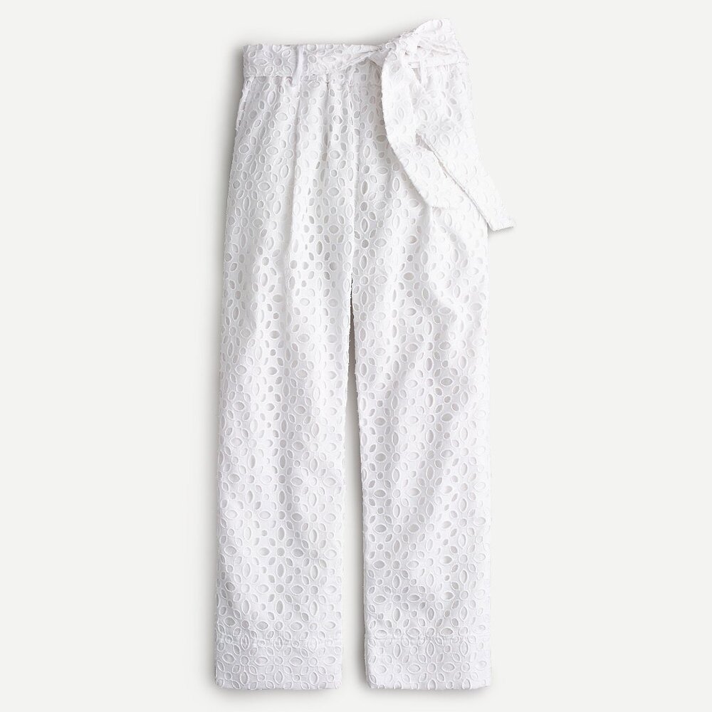 J Crew White Cotton Embroidered Eyelet Tie Belt Pants 6